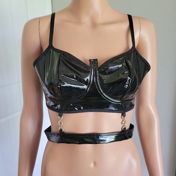 *SOLD* Black PU Bustier Top w/ Rhinestone Detail - NWOT - Picture 6 of 7